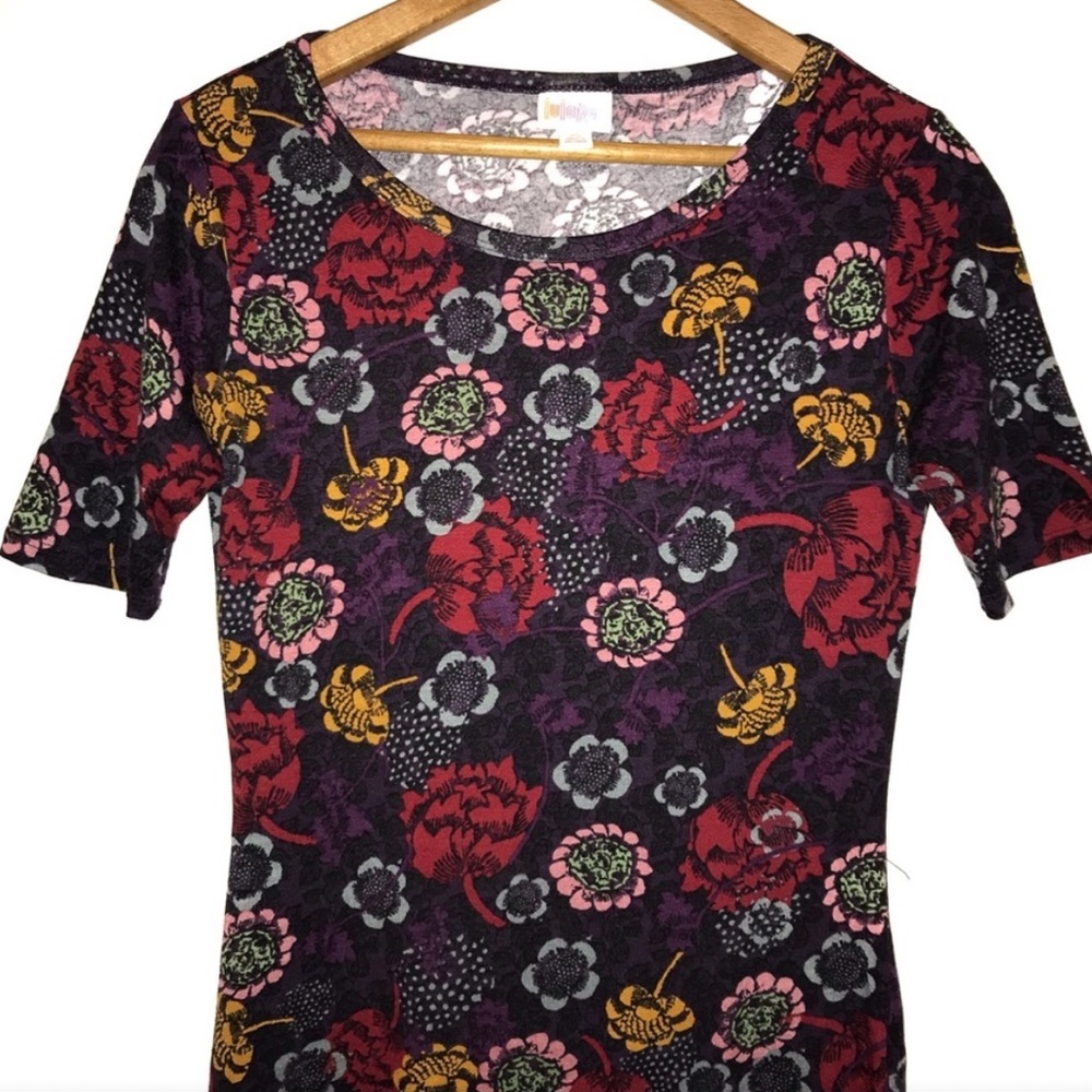 Lularoe Purple Floral JULIA Short Sleeve Dress Size Large - Picture 7 of 7